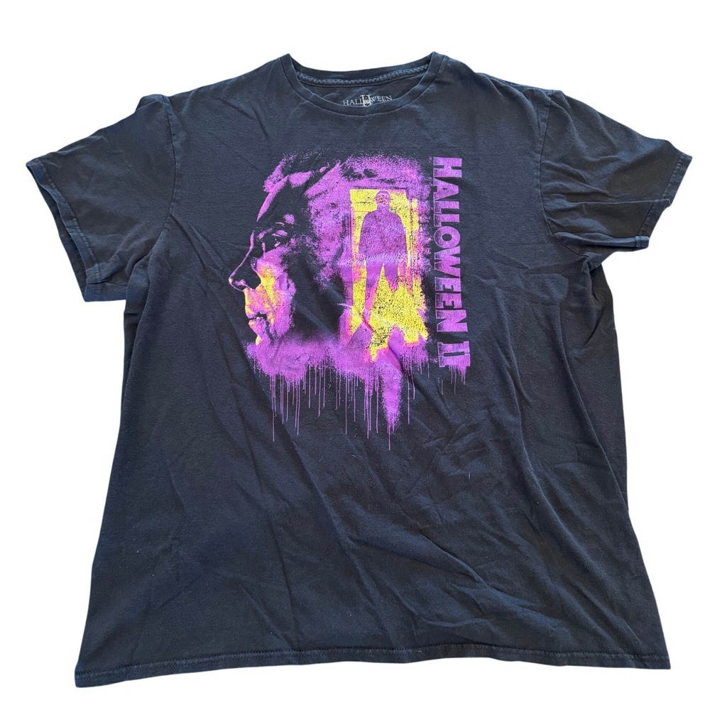 Halloween II Michael Myers Graphic T-Shirt Mens Large Black Neon Purple Horror